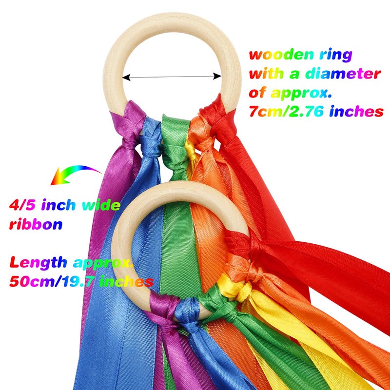 WILLBOND 3-Piece Rainbow Hand Kite - Ribbon Wrist Ribbons, Wind Wand Dancing Streamer with Wood Ring - Sensory Educational Toys for Birthday Party Favors (Fresh Color) - Image 2